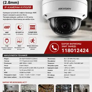 Камера Hikvision DS-2CD1141G0E-IU, Душанбе