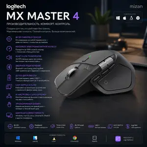 Беспроводная мышь Logitech MX Master 4 Performance Mouse 8K DPI Graphite, Душанбе