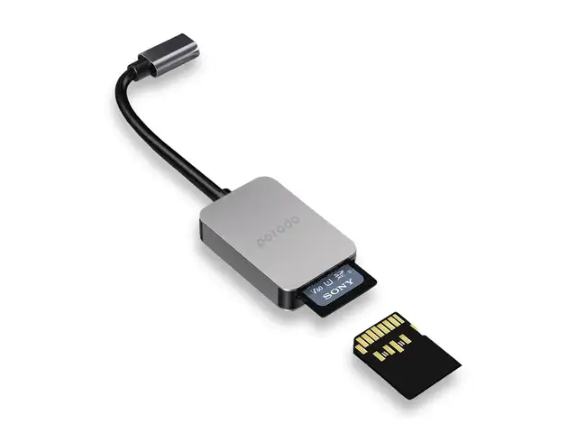 Картридер Porodo 2in1 USB-C Card Reader SD MicroSD серый, Душанбе