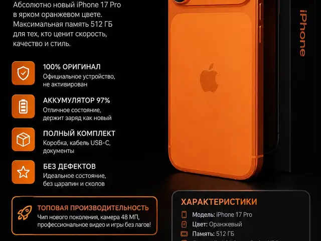 Apple iPhone 17 Pro, 512 gb, Cosmic Orange, Душанбе