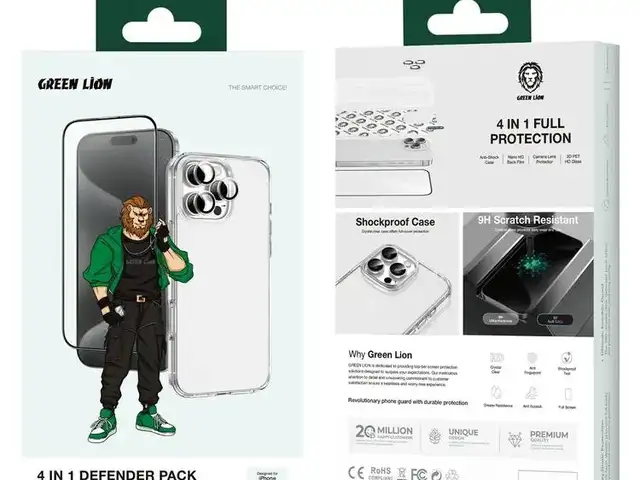 Противоударное стекло Green Lion 4 In 1 Defender Pack iPhone 16 Pro Max - Clear, Душанбе