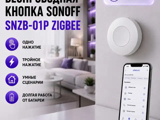 Беспроводная кнопка Sonoff SNZB-01P - Zigbee, Душанбе