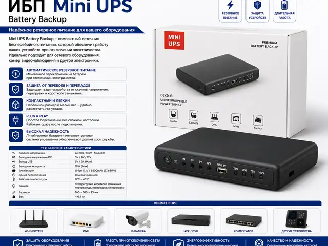 ИБП Mini UPS Battery Backup мини-источник бесперебойного питания, Худжанд