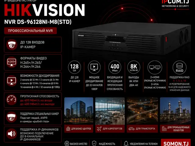 Видеорегистратор IP Hikvision NVR DS-96128NI-M8 STD, Худжанд
