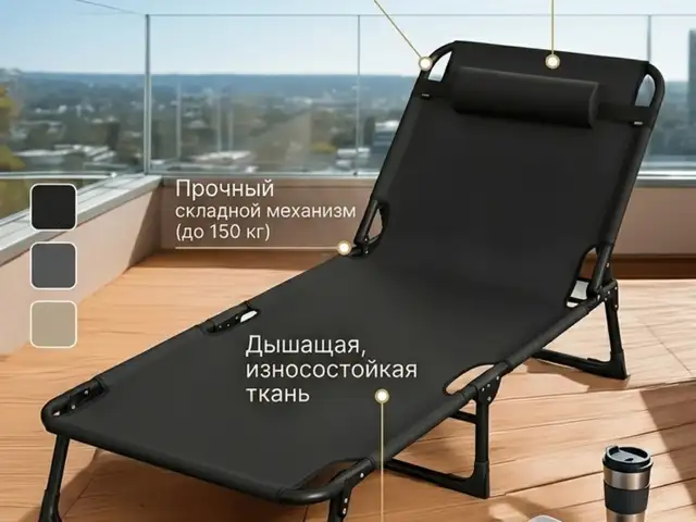 Складной шезлонг лежак с регулируемой спинкой и подголовником, Душанбе