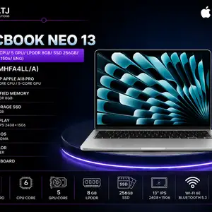 Ноутбук Apple Macbook Neo 13 A18 Pro/ 6 CPU/ 5 GPU/ LPDDR 8GB/ SSD 256GB/, Хуҷанд