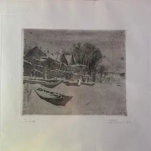 Офорт Зима Белов Г. Ф, Душанбе