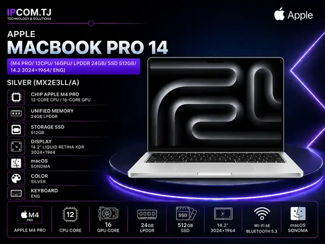 Ноутбук Apple MacBook Pro 14 M4 Pro/ 12CPU/ 16GPU/ LPDDR 24GB/ SSD 512GB/ 14.2, Хуҷанд