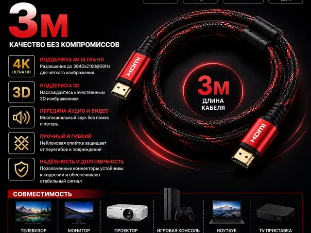 Ккабель HDMI 3м, Хуҷанд