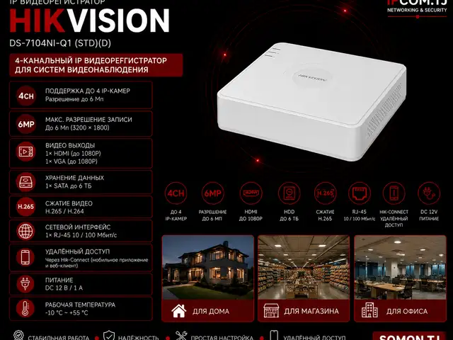 Видеорегистратор IP Hikvision DS-7104NI-Q1 STD D, Хуҷанд