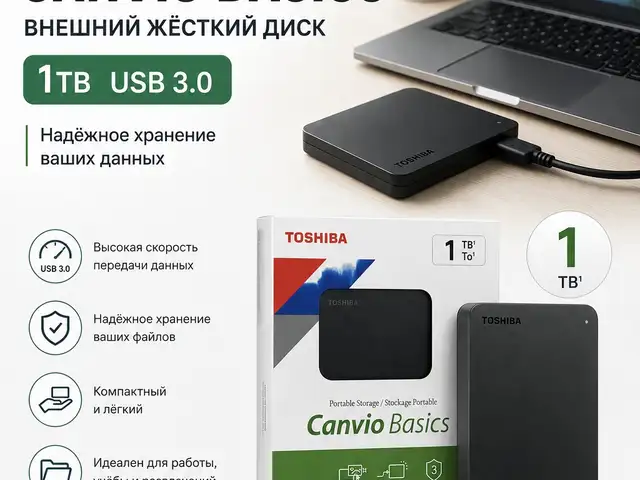 Внешний жёсткий диск USB 3.0 Toshiba Canvio Basics 1TB, Душанбе