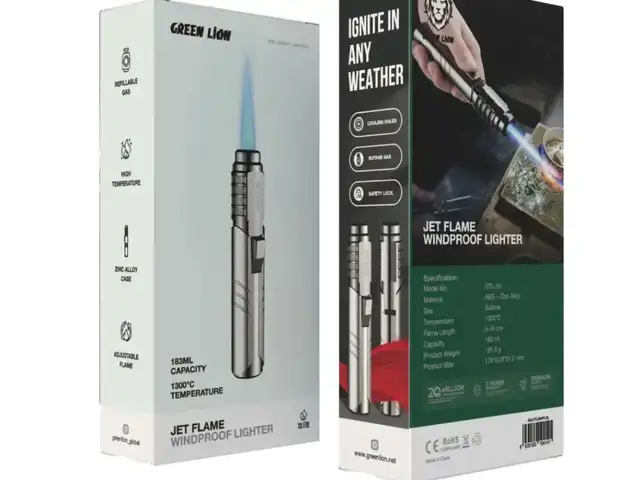 Ветрозащитная зажигалка Green Lion Jet Flame Windproof Lighter - Серый, Душанбе