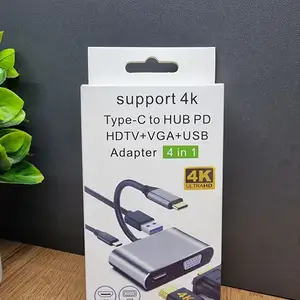 Кабель Type-c Hub to VGA+HDMI+USB adapter 4 in 1, Худжанд