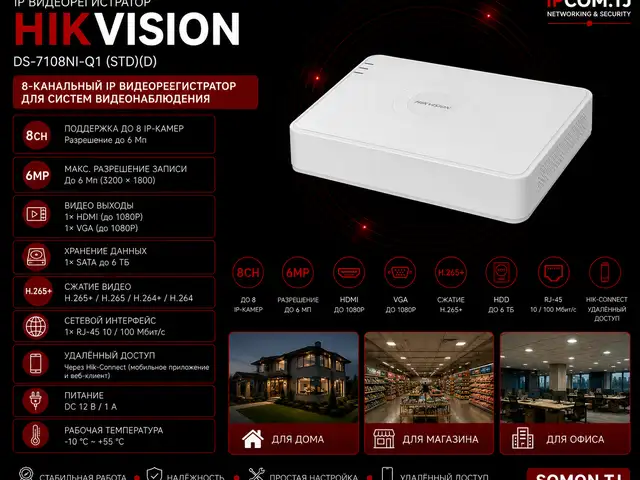 Видеорегистратор IP Hikvision DS-7108NI-Q1 STD D, Хуҷанд