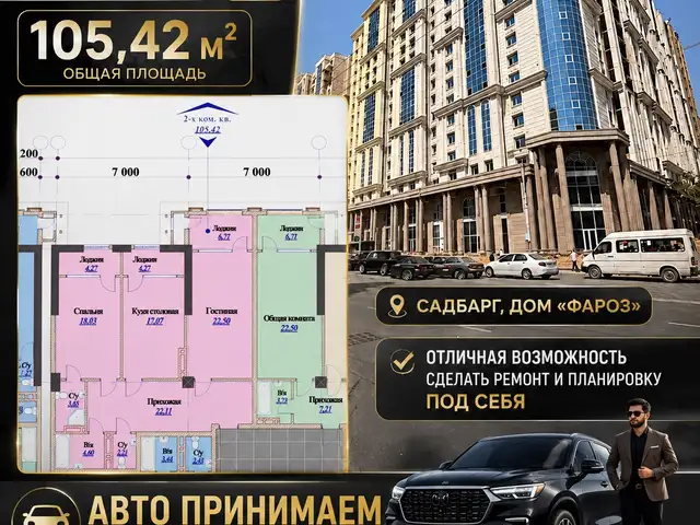 2-комн. квартира, 14 этаж, 106 м², Шохмансур, Садбарг, Дом «Фароз», Душанбе - 2