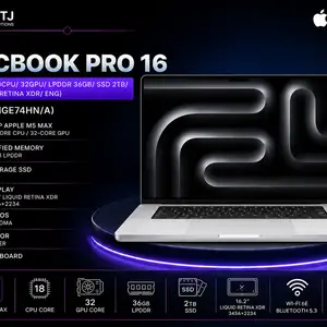 Apple MacBook Pro 16 M5 Max/ 18CPU/ 32GPU/ LPDDR 36GB/ SSD 2TB/ 16.2, Хуҷанд