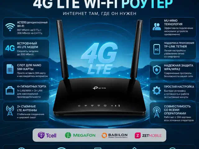 Роутер 4G LTE Wi-Fi роутер TP-Link Archer MR500 AC1200 Dual-Band Gigabit, Душанбе