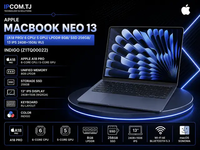 Ноутбук Apple Macbook Neo 13 A18 Pro/ 6 CPU/ 5 GPU/ LPDDR 8GB/ SSD 256GB/ 13, Хуҷанд