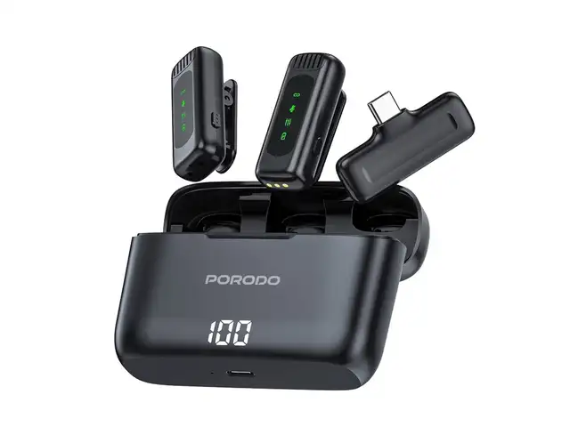 Микрофон петличка Porodo Wirless Collar Double Microphone with Charging Case and, Душанбе