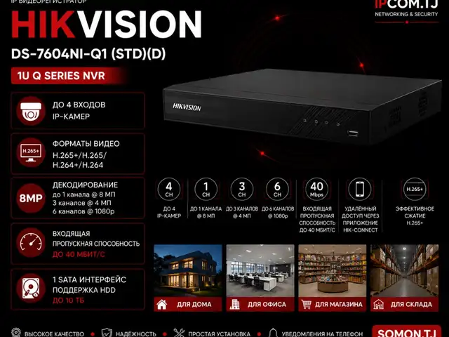 Видеорегистратор IP Hikvision DS-7604NI-Q1 STD D, Хуҷанд