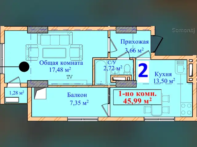 1-комн. квартира, 1 этаж, 46 м², ул рудаки, Рӯдакӣ