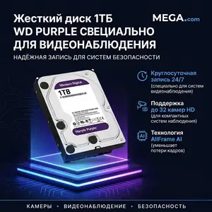 Жесткий диск HDD 1TB WD Purple Специально для видеонаблюдения, Хуҷанд