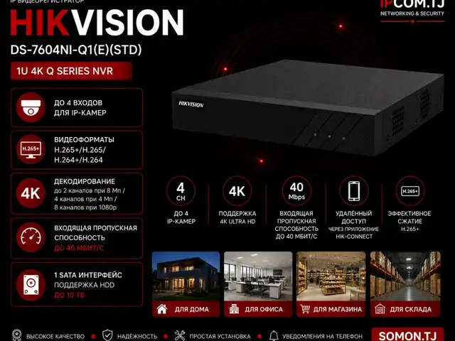 Видеорегистратор IP Hikvision DS-7604NI-Q1 E STD, Хуҷанд
