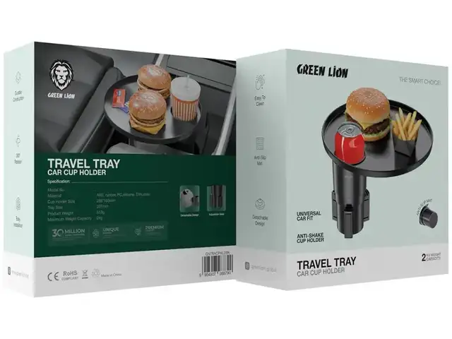 Держатель для напитков Green Lion Travel Tray Car Cup Holder - Black, Душанбе