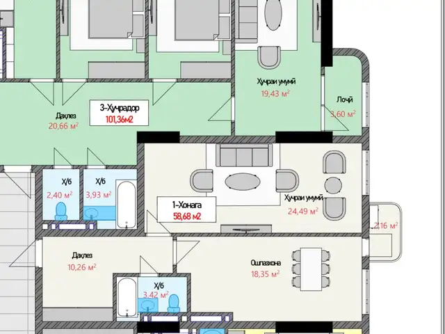 2-комн. квартира, 18 этаж, 59 м², сино, Душанбе