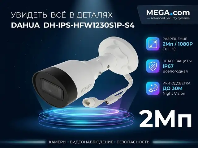 Камера наружная IP Dahua DH-IPS-HFW1230S1P-S4, Худжанд