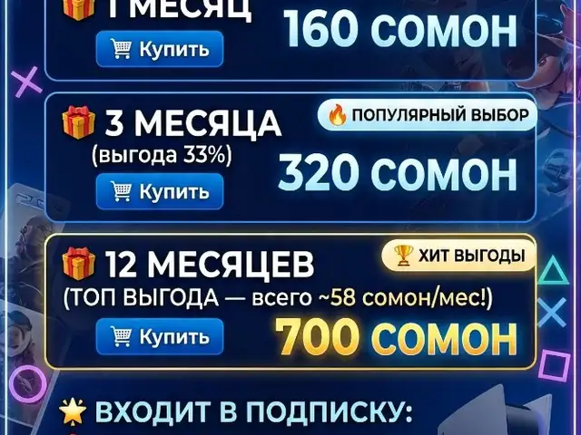 Подписка PS Plus Extra для PS5 Формат П3, Душанбе