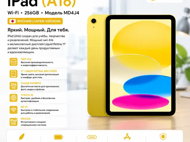Планшет Apple iPad A16 11, Wi-Fi, 256 ГБ, Yellow, MD4J4, Душанбе