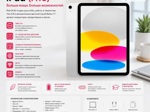 Планшет Apple iPad A16 11, Wi-Fi, 128 ГБ, Silver, MD7F4, Душанбе