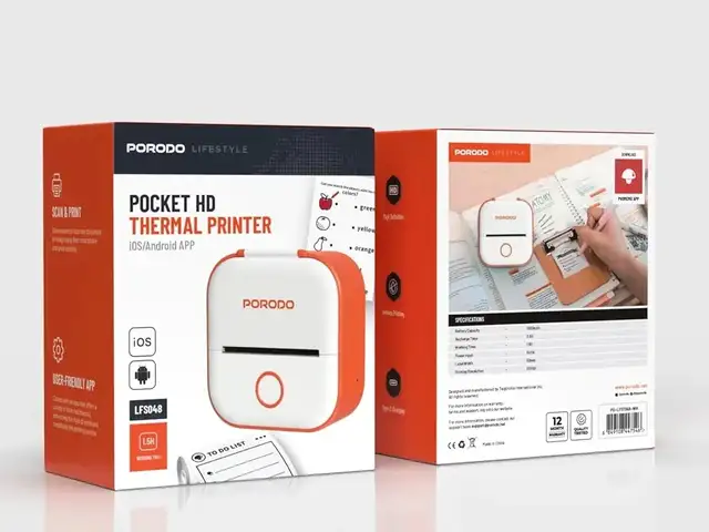 Мини принтер для этикеток Porodo Lifestyle Mini Label Printer бело-оранжевый, Душанбе