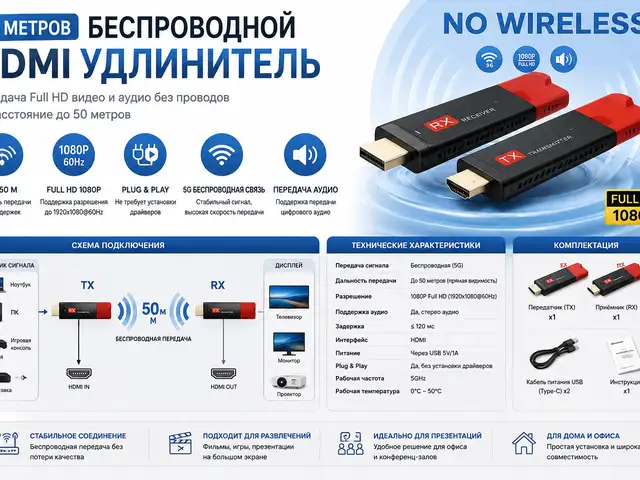 50 метровый беспроводной HDMI удлинитель, Худжанд