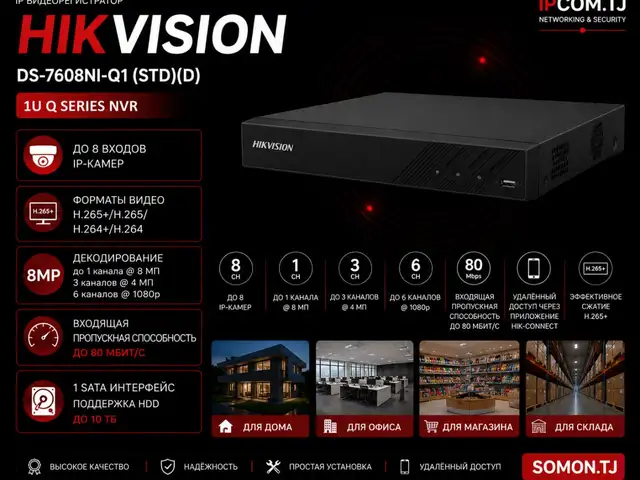 Видеорегистратор IP Hikvision DS-7608NI-Q1 STD D, Хуҷанд
