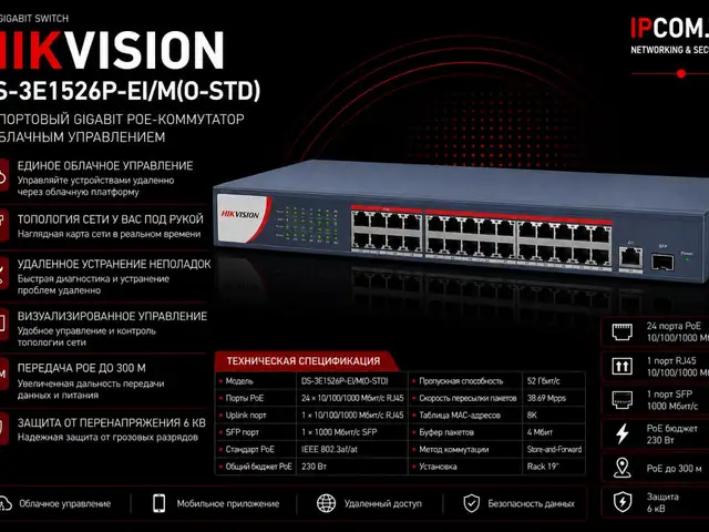 Коммутатор Switch POE Gigabit Hikvision DS-3E1526P-EI/M O-STD, Хуҷанд