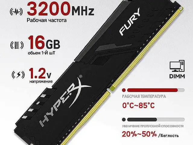 Оперативная память Kingston HYPER X DDR4 - 16GB 3200 ПК, Душанбе