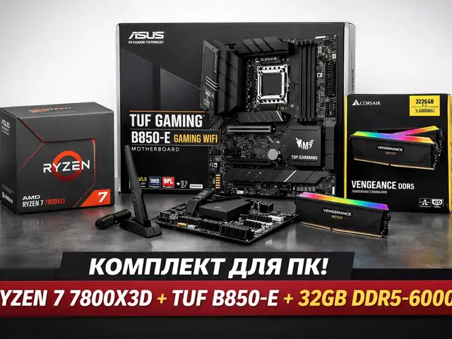 Комплект Amd Ryzen 7 7800X3D, Asus B850-E TUF Gaming WiFi AM5, Corsair DDR5 32GB, Душанбе