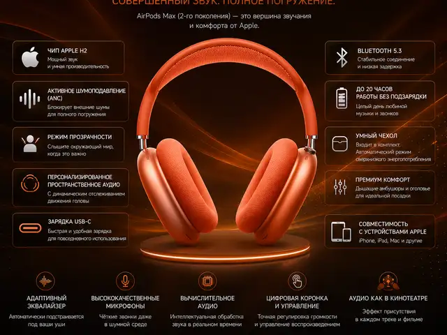 Наушники Apple AirPods Max, 2-го поколения, Wireless Over-Ear USB-C Orange, Душанбе