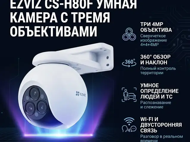 EZVIZ Умная домашняя Wi-Fi-камера с тремя объективами CS-H80F 4+4+4MP, Худжанд