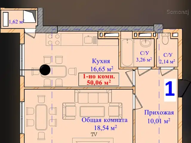 1-комн. квартира, 1 этаж, 50 м², Ленинский район, Душанбе