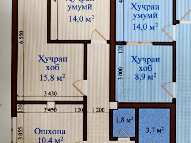 2-комн. квартира, 12 этаж, 60 м², Шаҳраки Сомониён, пушти Бозори маркази, Рудаки