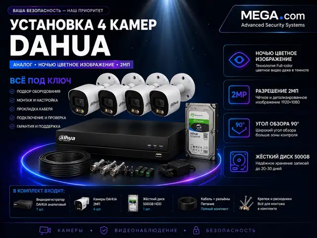 Комплект 4 камеры DAHUA цветное изображение ночью, Хуҷанд