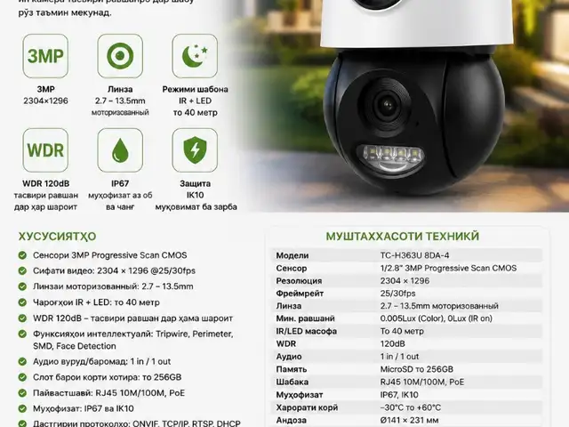 Камера видеонаблюдения Tiandy TC-H363U 8DA-4, Душанбе