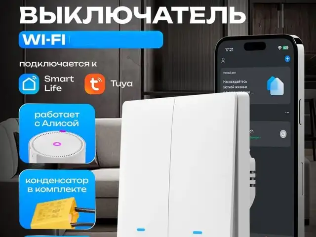 Умный двух клавишный выключатель Tuy smart life, Душанбе