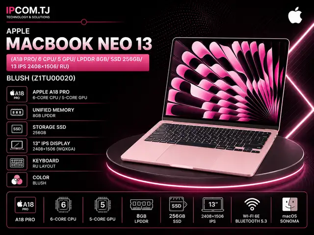 Ноутбук Apple Macbook Neo 13 A18 Pro/ 6 CPU/ 5 GPU/ LPDDR 8GB/ SSD 256GB/ 13, Хуҷанд