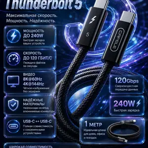 Кабель Thunderbolt 5 USB-C CAFELE - USB-C 240W / 120Gbps / 1 метр, Душанбе