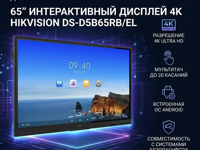65-дюймовый интерактивный дисплей 4K Hikvision DS-D5B65RB/EL, Худжанд
