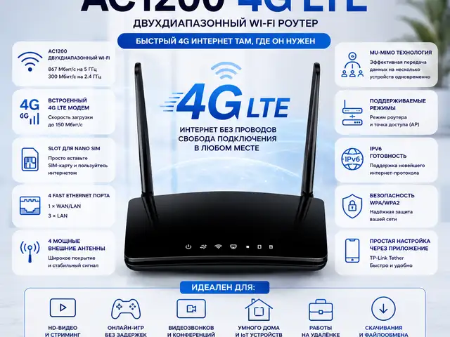 4G LTE Wi-Fi роутер TP-Link TL-MR402 AC1200 Dual-Band, Душанбе
